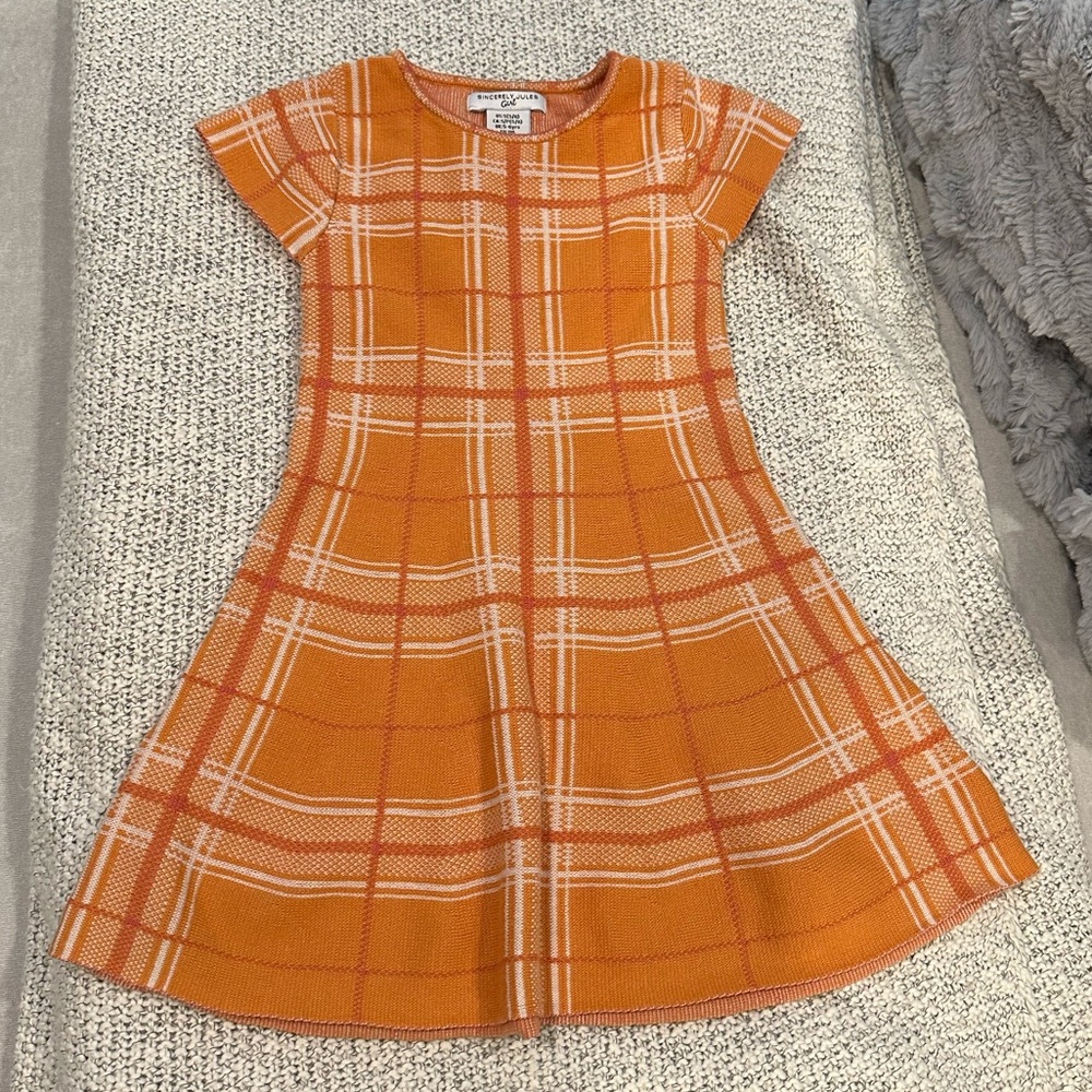 Sincerely Jules Orange and White Pleated A-Line Dress
